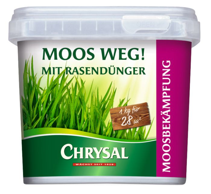 Chrysal Rasen-Dünger + Moos Weg Moosvernichter 1kg für 33m²